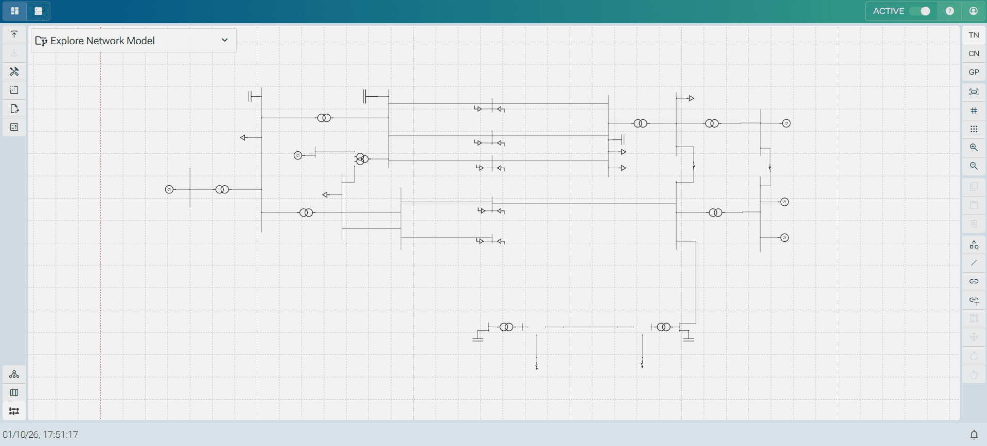 Network Model Manager GUI showing CIM network diagram